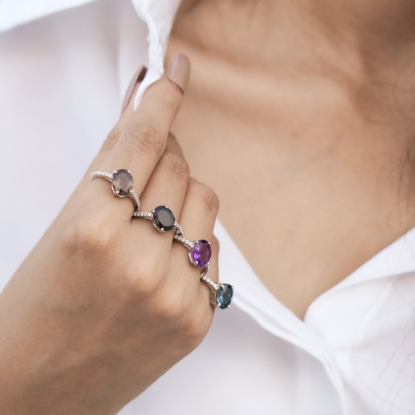 Oval Mist Natural Smoky Quartz Ring