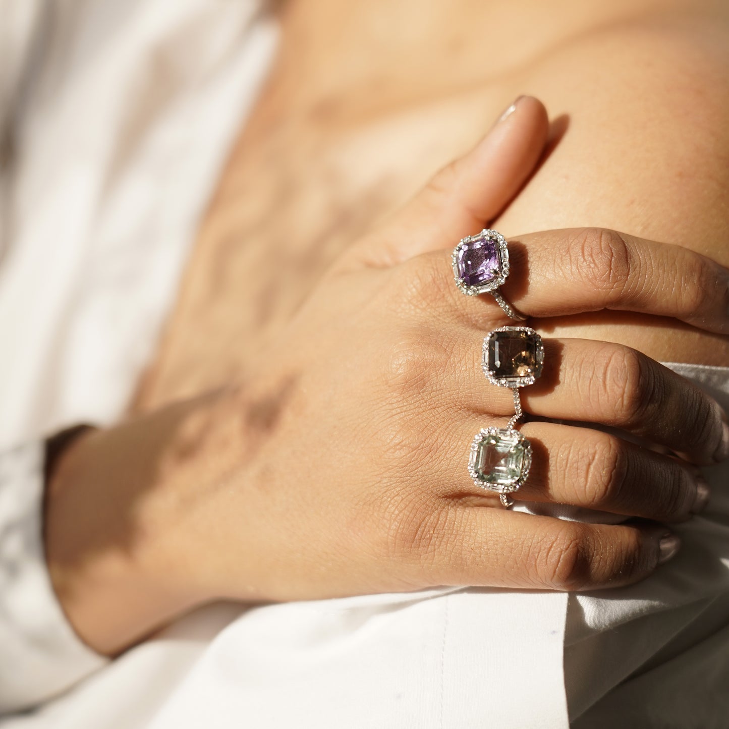 Smoky Quartz Asscher Cut Sterling Silver Ring