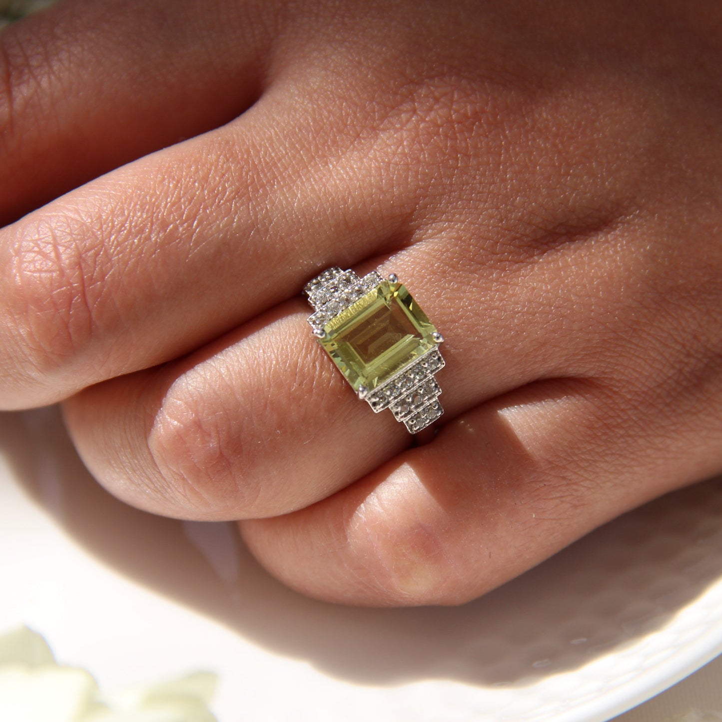 Cascade Baguette Lemon Quartz Ring