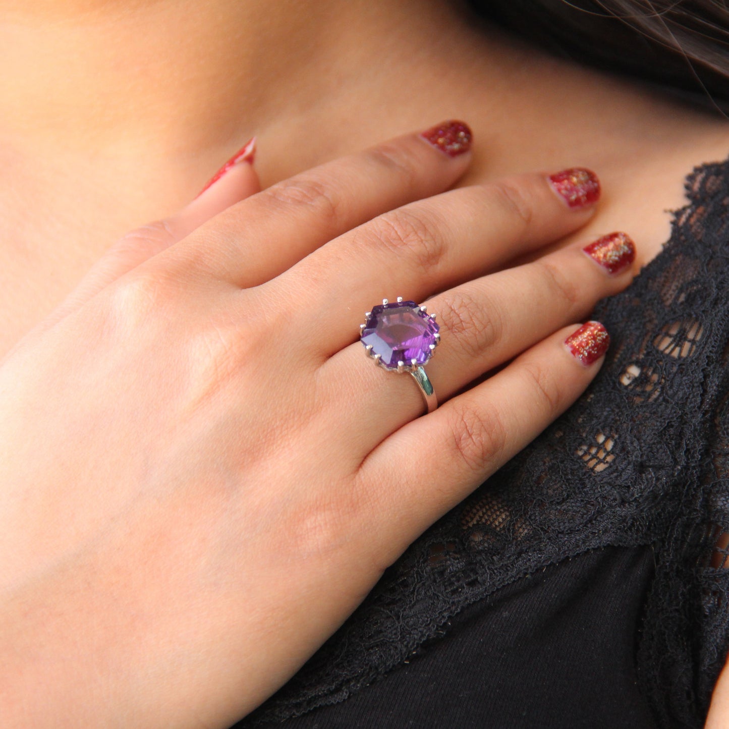Frozen Flame Amethyst Ring
