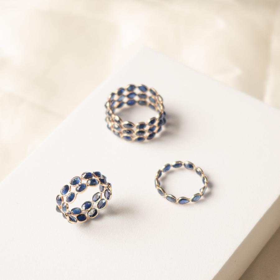 Triple Elegance Blue Sapphire Gold Ring