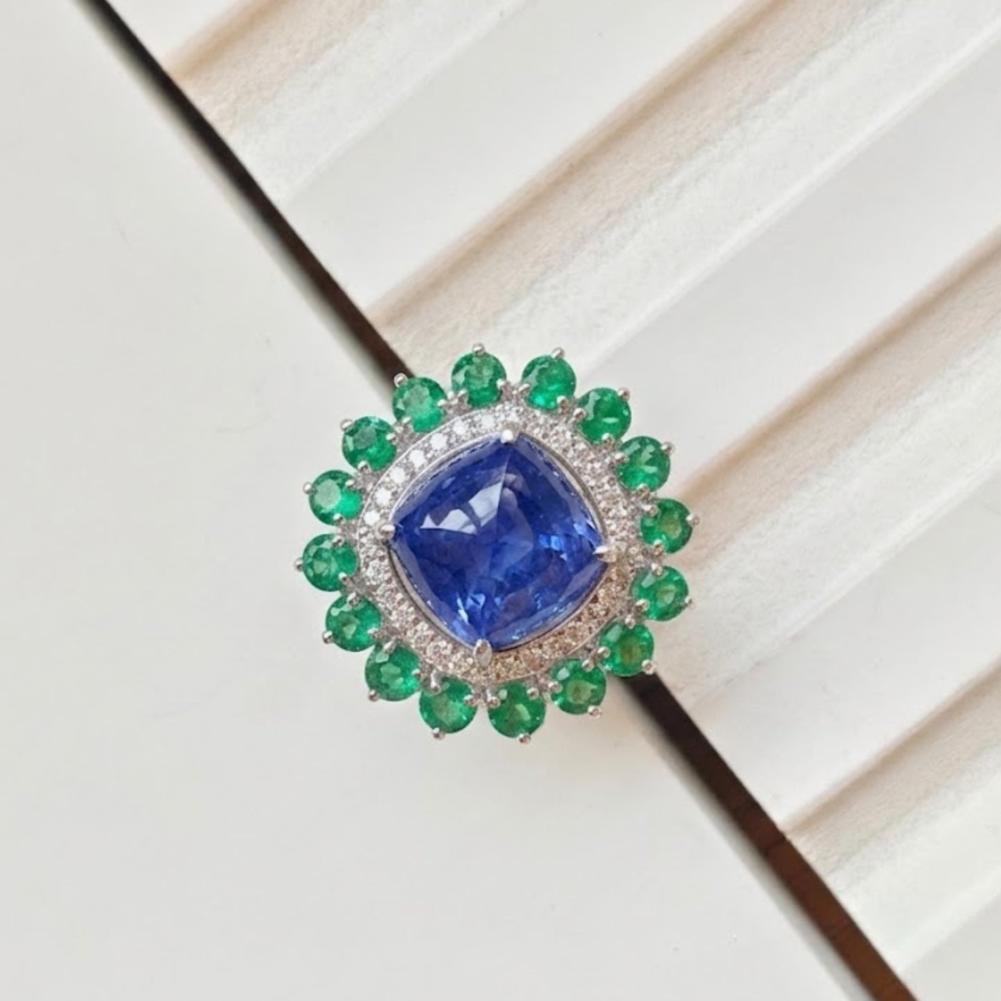Bloom Royale Natural Tanzanite and Emerald Statement Ring