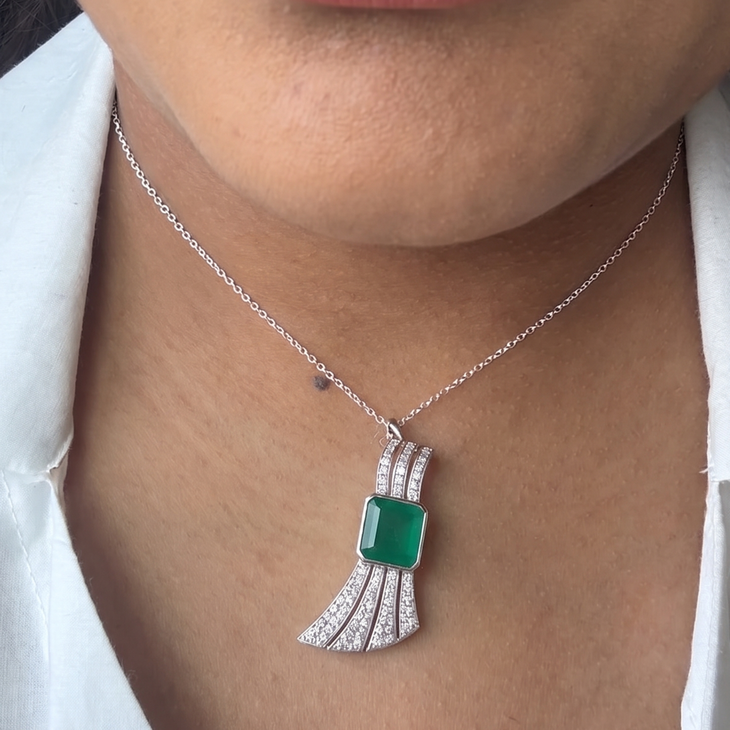 "Winglet" Natural Green Onyx Brooch + Pendant