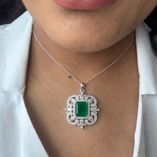 "Imperial" Natural Green Onyx Brooch + Pendant