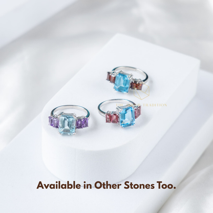 Octagon Fusion Swizz Blue Topaz & Amethyst Ring