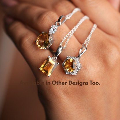Hexa Halo Citrine Pendant with Chain