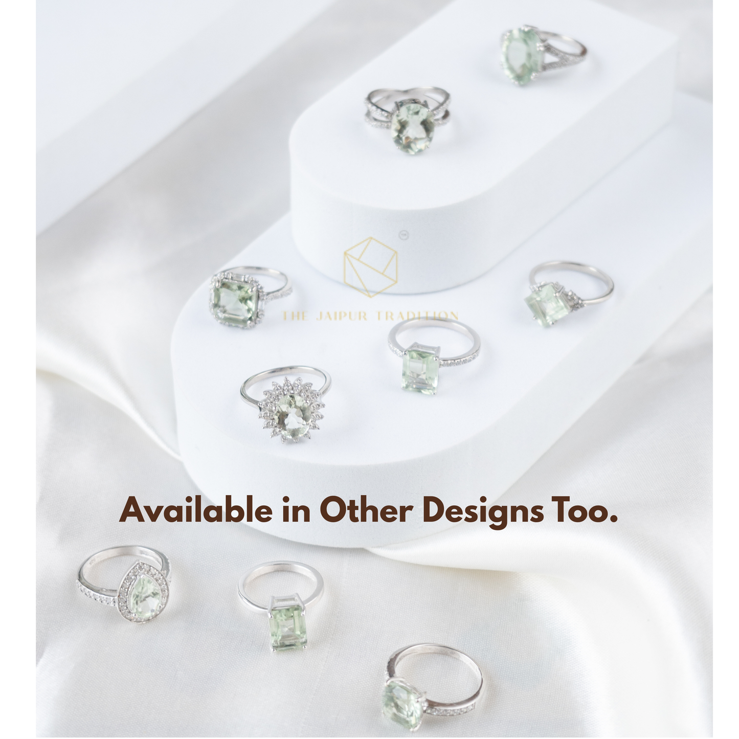 Natural Gemstone Green Amethyst Cushion Ring