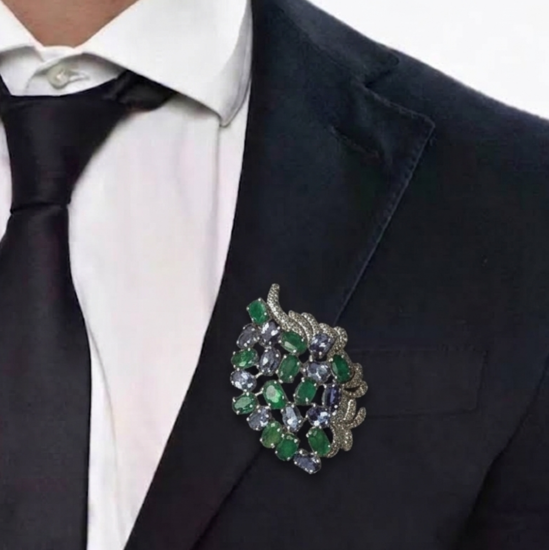 "Florea" Natural Tanzanite and Emerald Brooch + Pendant