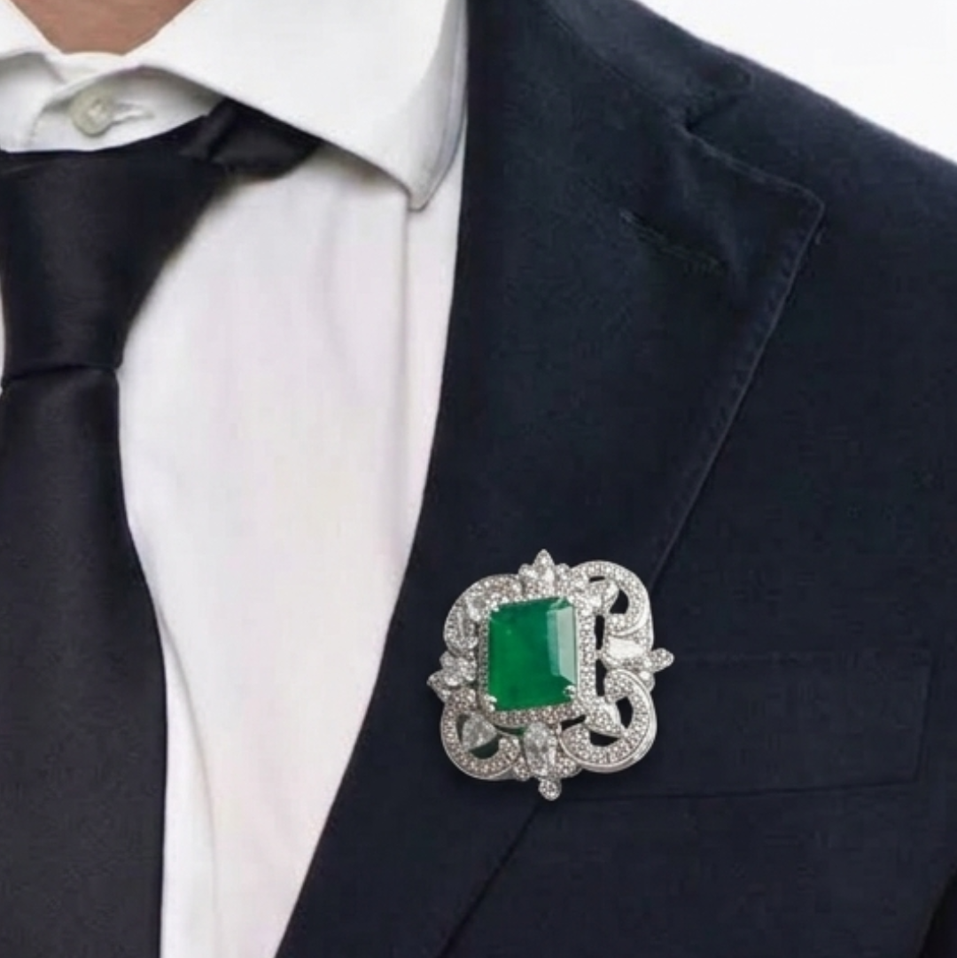 "Imperial" Natural Green Onyx Brooch + Pendant