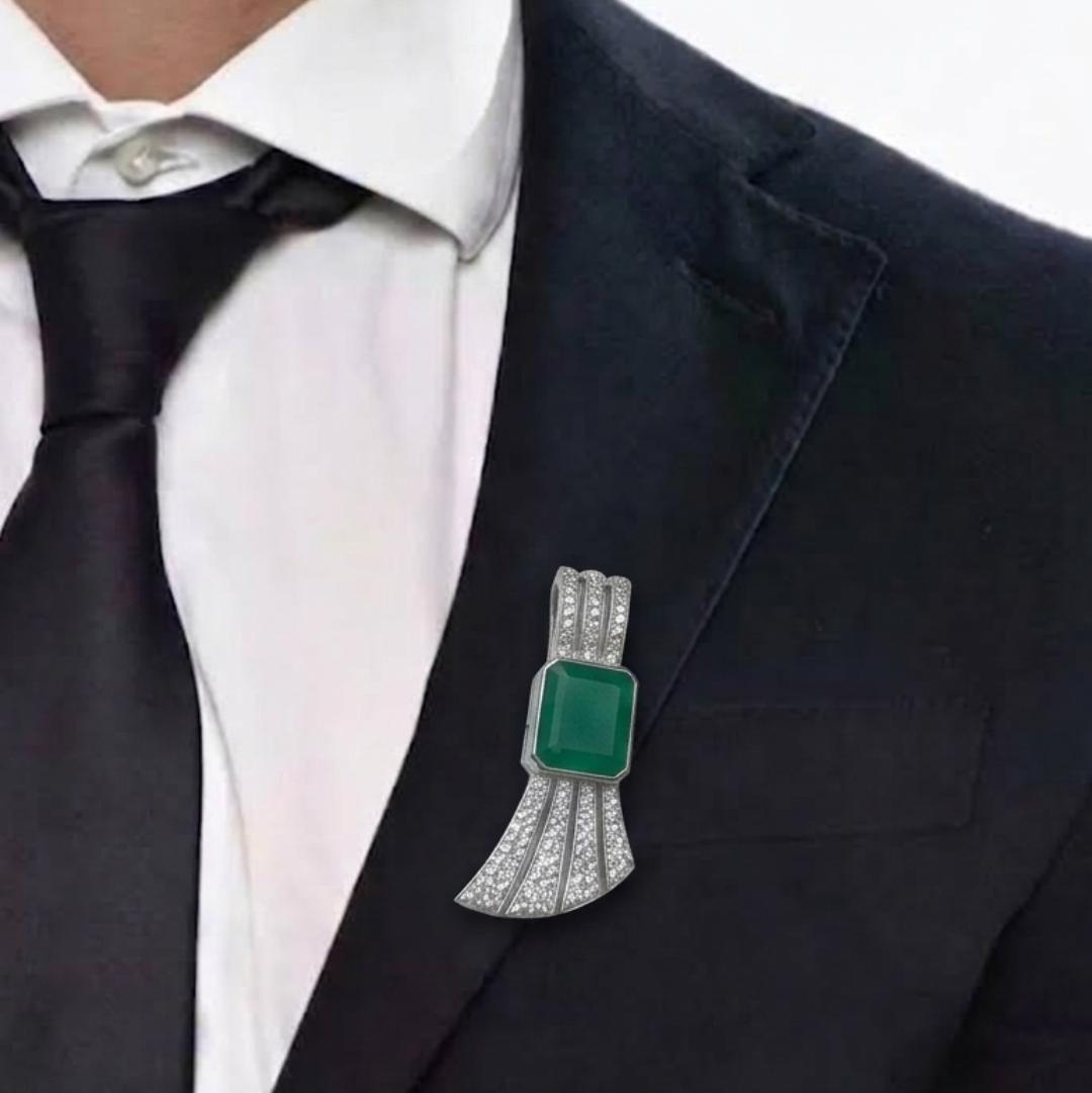 "Winglet" Natural Green Onyx Brooch + Pendant
