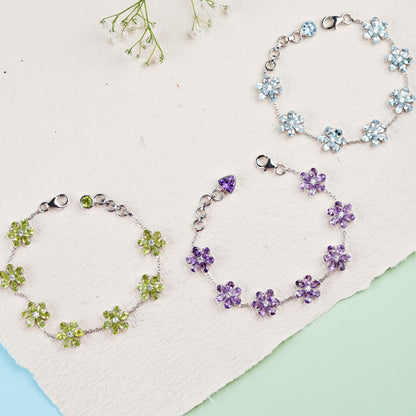 Bloom 925 Silver Sky Blue Topaz Bracelet Set