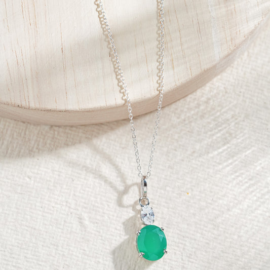 Dual Glow Natural Green Onyx Pendant With chain