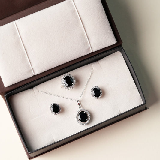 Oval Statement Black Onyx Sterling Silver Set