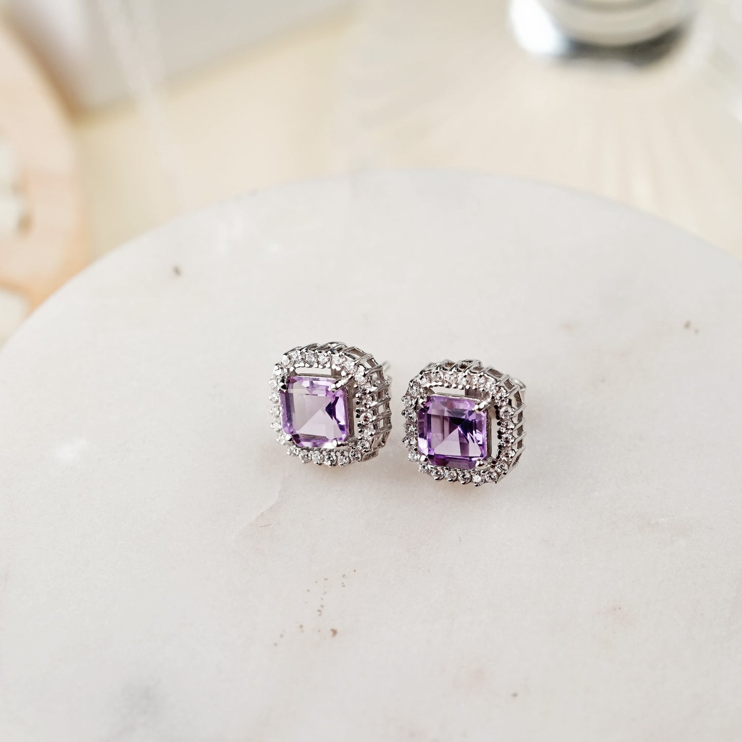 Amethyst Asscher Cut Studs