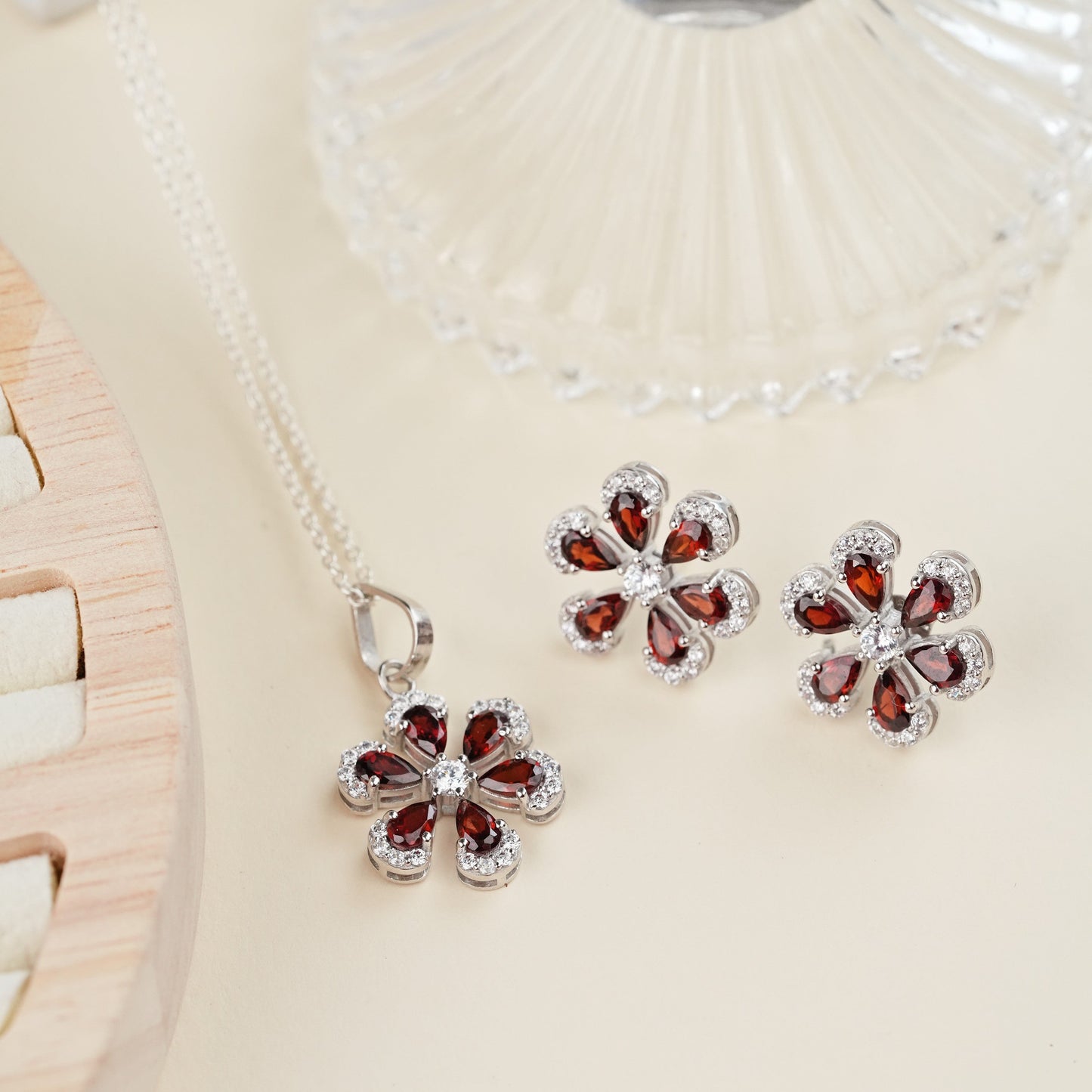 Sol Natural Garnet Pendant and Earring Set