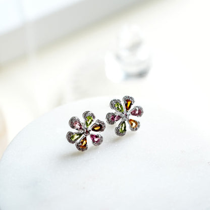 Sol 925 Silver Multi Tourmaline Pendant and Earring Set