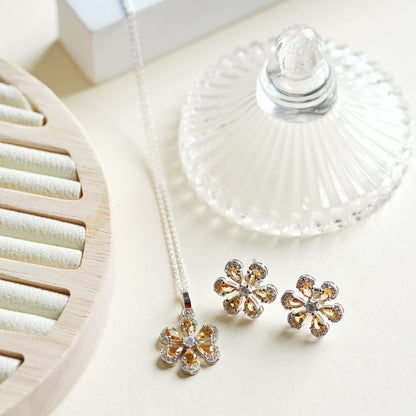 Sol 925 Sterling Silver Citrine Pendant and Earring Set