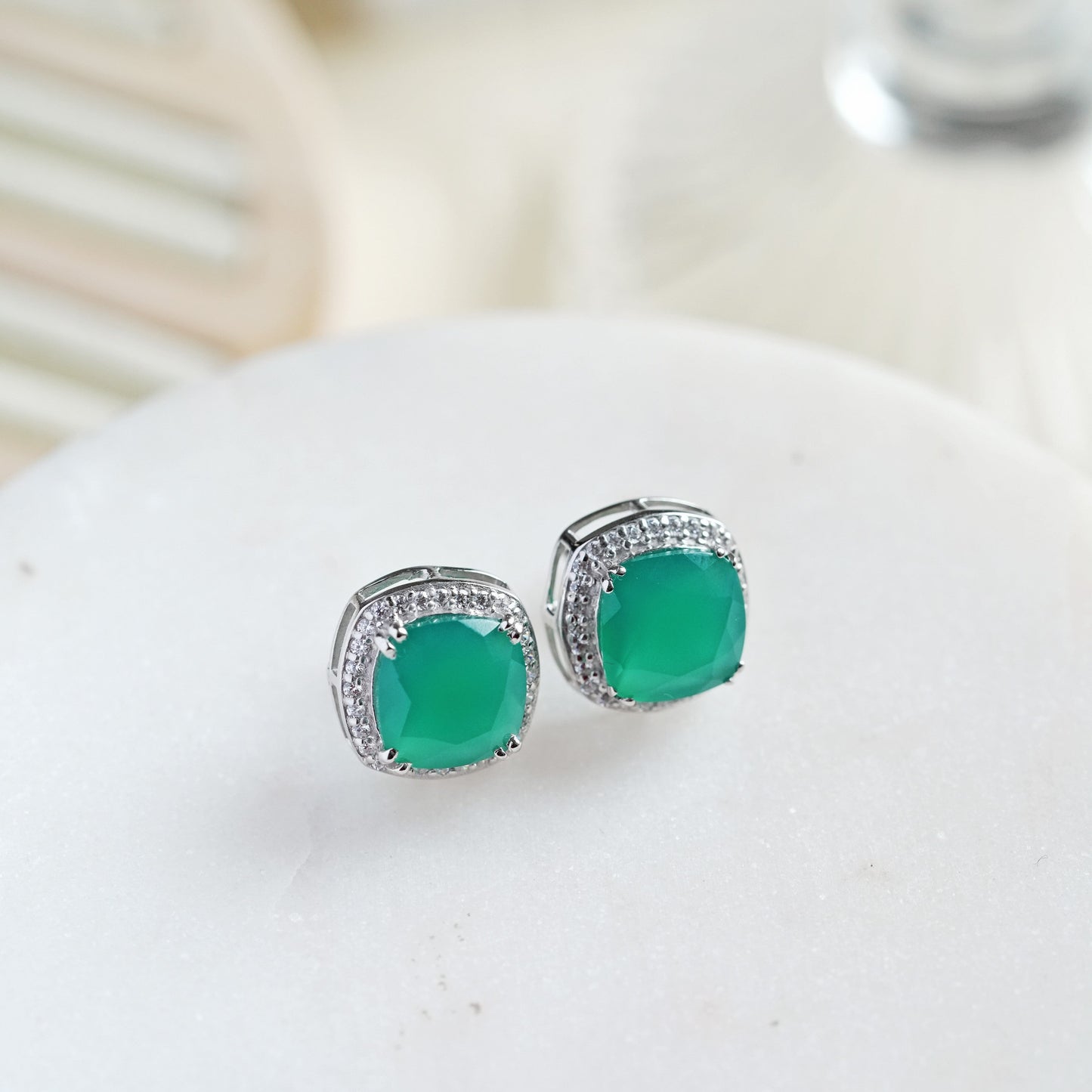 Blissful Natural Green onyx Pendant and Earrings Set