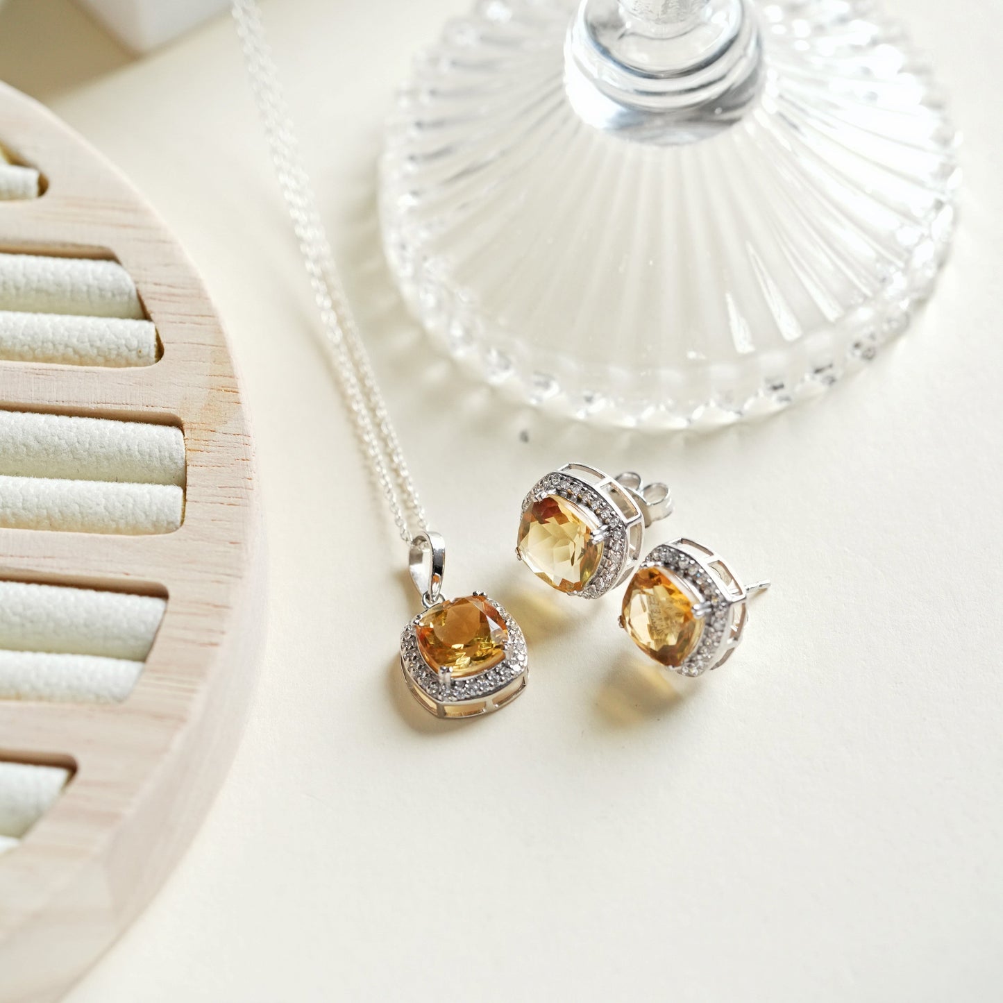 Blissful Natural Citrine Pendant and Earrings Set