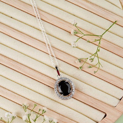 Oval Statement Natural Black onyx Pendant and Earring Set