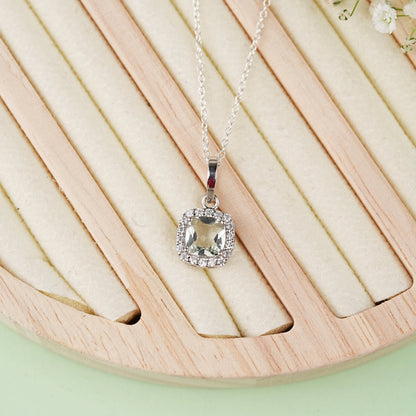 Cushion Mist Natural Green Amethyst Pendant and Earring Set