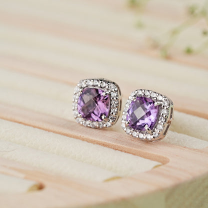 Cushion Mist Sterling Silver Amethyst Pendant and Earring Set