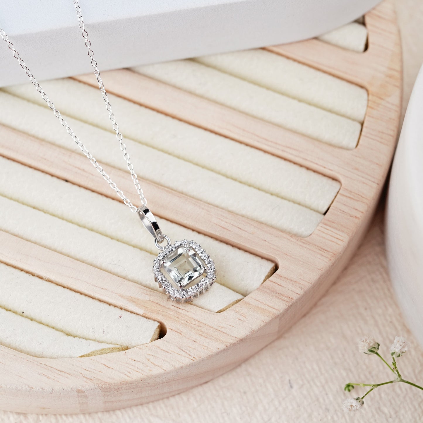 Asscher Cut Natural Green Amethyst Pendant And Earrings Set