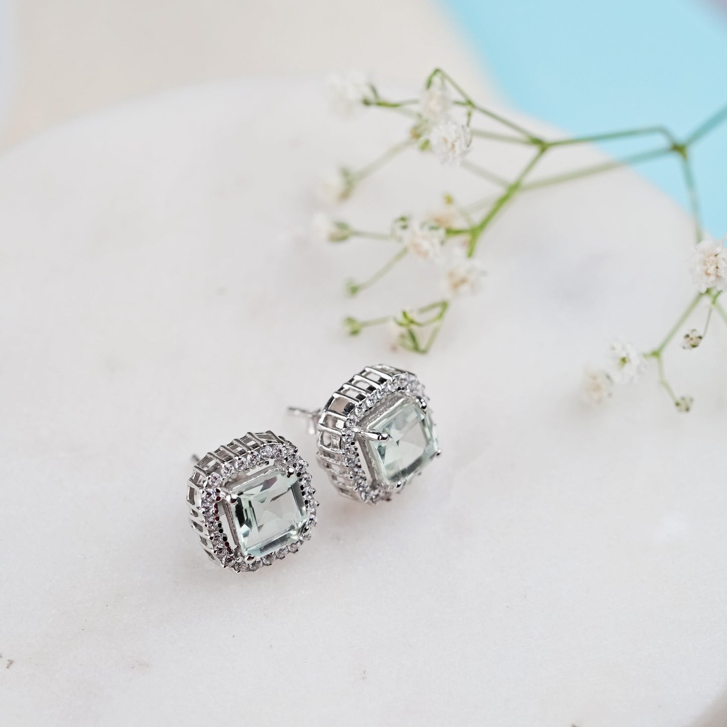 Green Amethyst Asscher Cut Studs