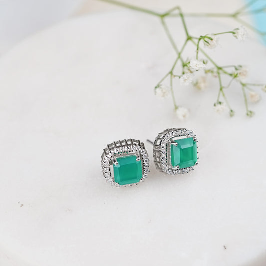 Green Onyx Asscher Cut Studs