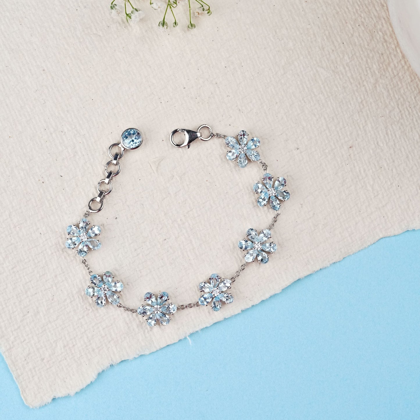 Bloom 925 Silver Sky Blue Topaz Bracelet Set