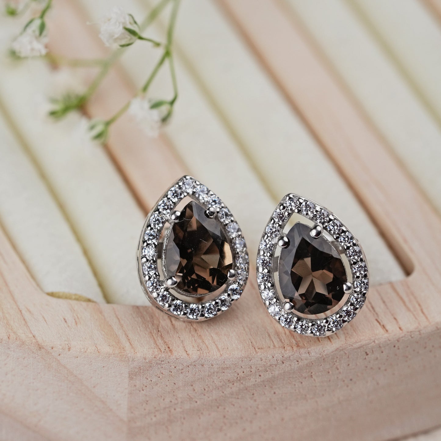 Pear of Joy Natural Smoky Quartz Bracelet Set