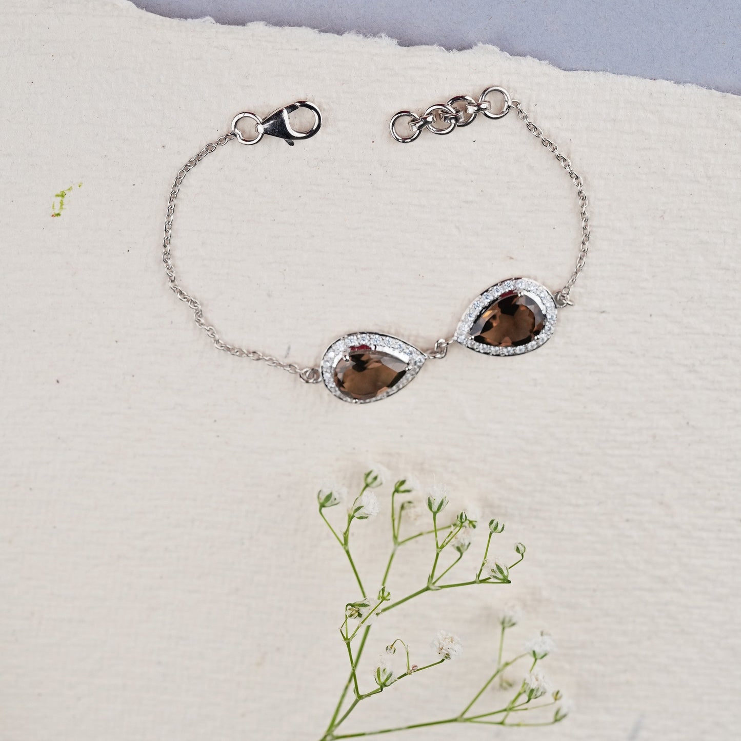 Pear of Joy Natural Smoky Quartz Bracelet Set