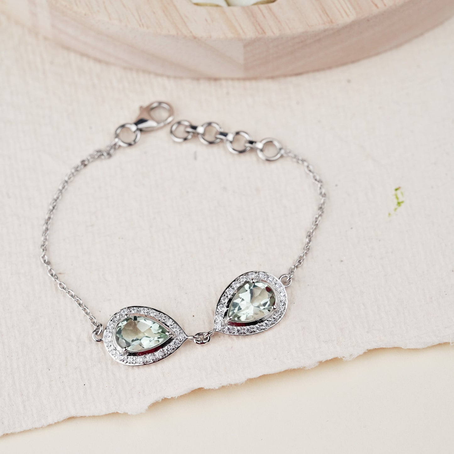 Pear of Joy Natural Green Amethyst Bracelet Set