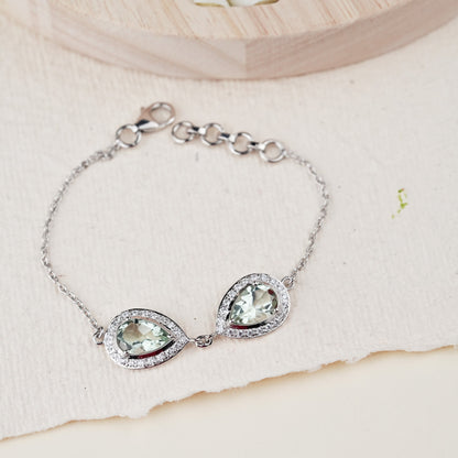 Pear of Joy Natural Green Amethyst Bracelet Set