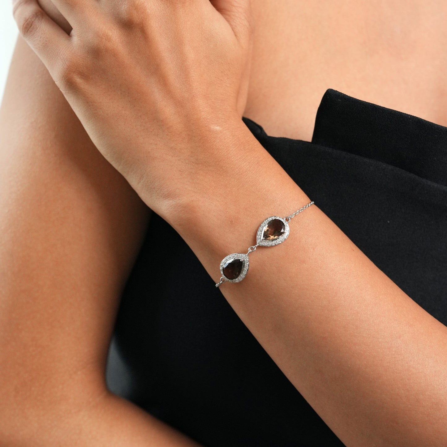 Pear of Joy Natural Smoky Quartz Bracelet Set