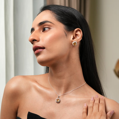 Blissful Natural Citrine Pendant and Earrings Set