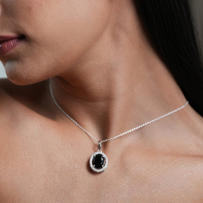 Oval Statement Natural Black onyx Pendant and Earring Set