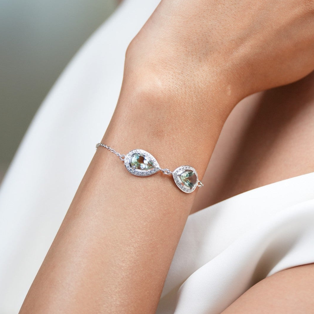 Pear of Joy Natural Green Amethyst Bracelet Set