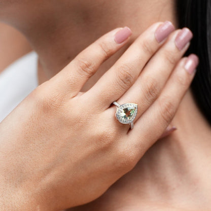 Pear of Joy Green Amethyst Ring