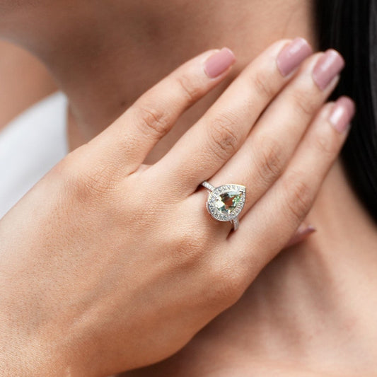 Pear of Joy Green Amethyst Ring