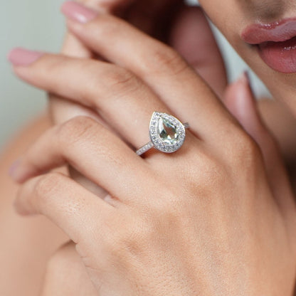 Pear of Joy Green Amethyst Ring