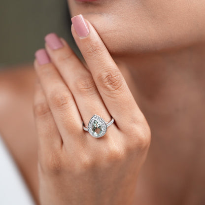 Pear of Joy Green Amethyst Ring