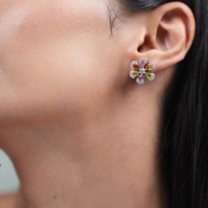 Sol 925 Silver Multi Tourmaline Pendant and Earring Set