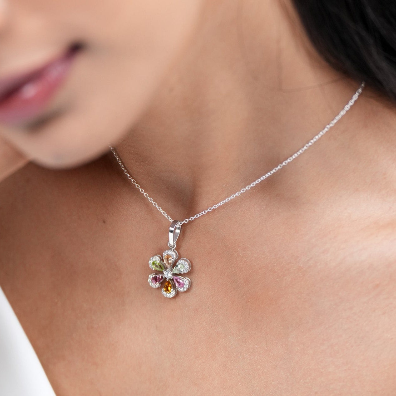 Sol 925 Silver Multi Tourmaline Pendant and Earring Set