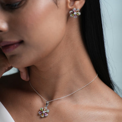 Sol 925 Silver Multi Tourmaline Pendant and Earring Set