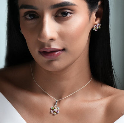 Sol 925 Silver Multi Tourmaline Pendant and Earring Set