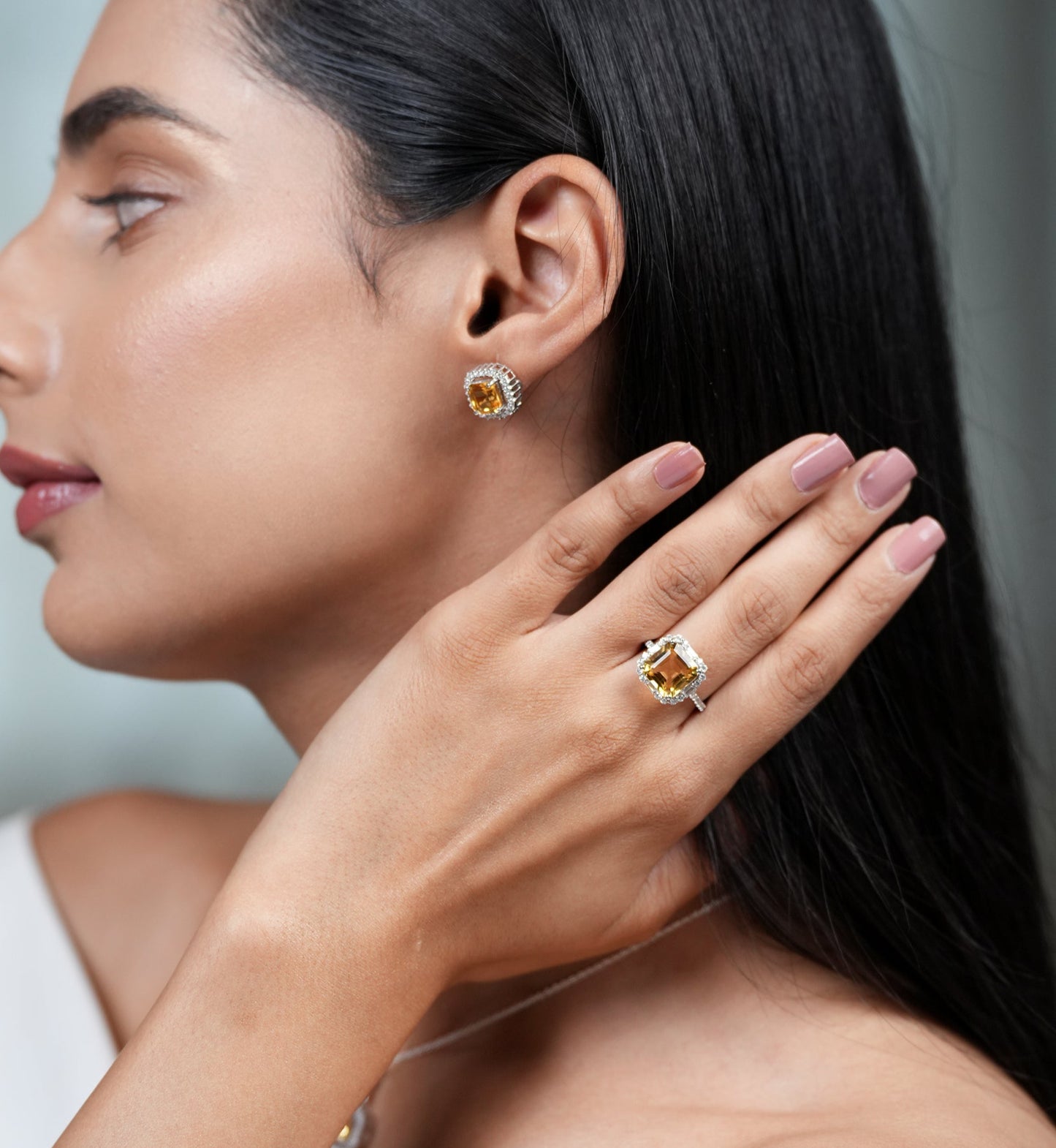 Citrine Asscher Cut Sterling Silver Ring