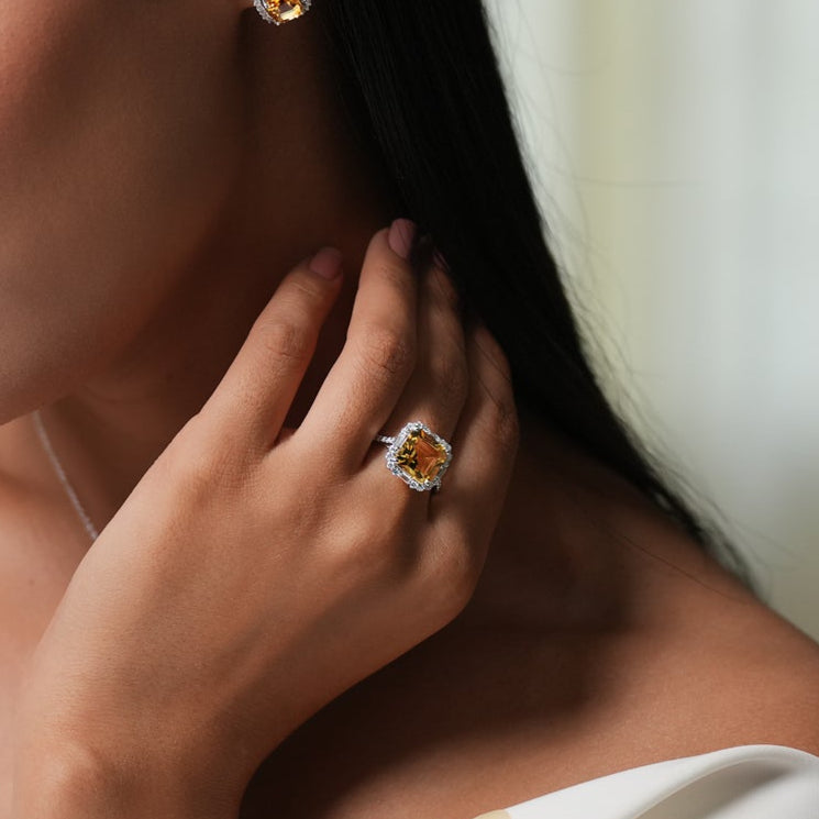 Citrine Asscher Cut Sterling Silver Ring