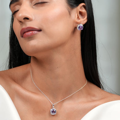 Blissful 925 Silver Amethyst Pendant And Earrings Set