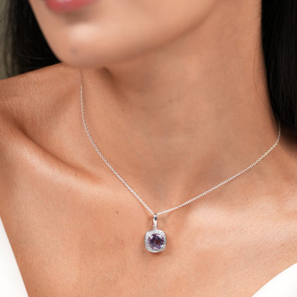Blissful 925 Silver Amethyst Pendant And Earrings Set